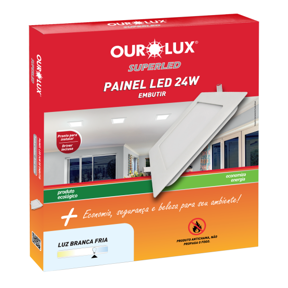 PAINEL DE LED QUADRADO EMBUTIR BIV 6500K - OUROLUX